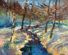 Impressionist Winter Landscape Oil Canvas Painting 16×13 inch Modern Impasto Art