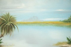 Vintage Florida Landscape Oil Painting Watery Palms Signed R. Northrop 14×18″