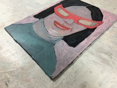 Original Acrylic Woman Portrait Painting Weird Times Pink Glasses Art Miz Katie