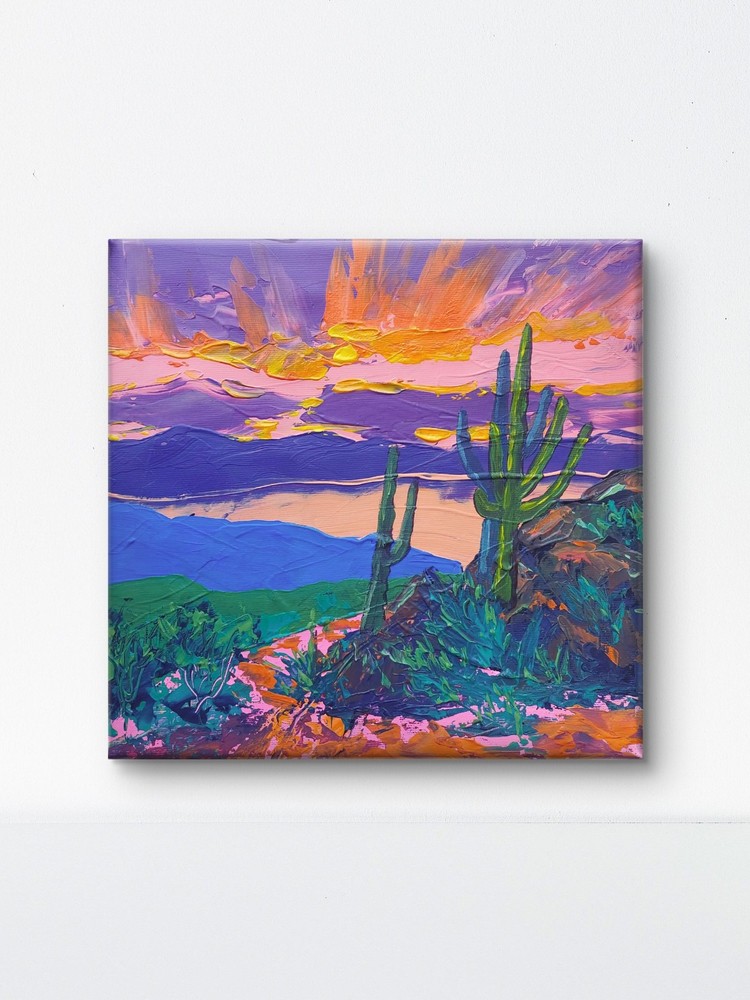 Original Painting Abstract Arizona Desert Sunset Acrylic Canvas 10×10 Impasto
