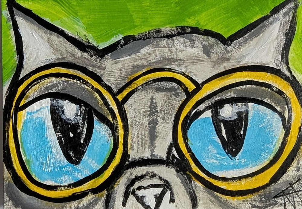 Original ACEO Cat Painting Collectible Persian Modern Art Card Samantha McLean