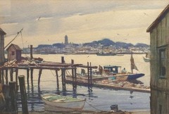 Gordon Grant Watercolor Gloucester Harbor Cape Ann Boats Signed Maritime Art