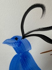 Original Bold Abstract Acrylic Painting „Mythic Blue Bird“ Signed Paper 11×14