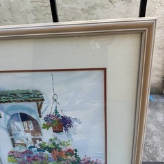 Majel Carter Original Watercolor Framed 34×29 Mediterranean Doorway Flowers Art