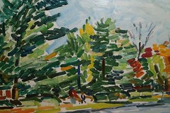 Father & Son Immersed in Color-Landscape Oil Painting-60s-I.L. Winarsky