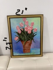 Original Edith Licea Oil Painting 1995 Pink Tulips Floral Framed Signed 21×27
