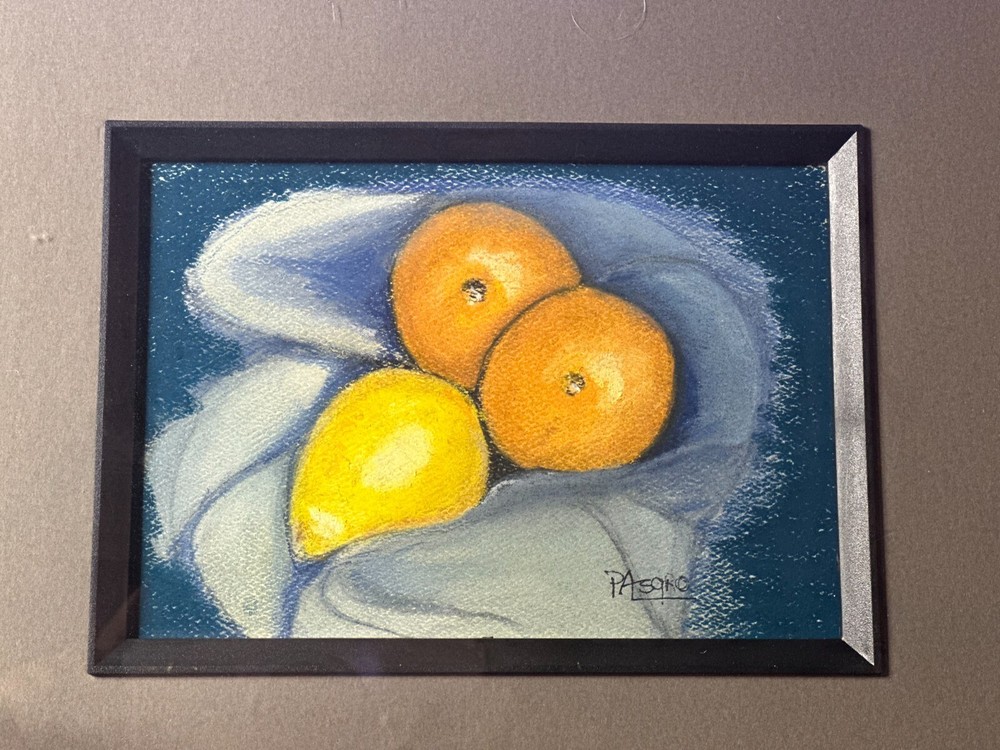Vibrant Original Still Life Fine Art (Orange, Yellow, Blues, White)
