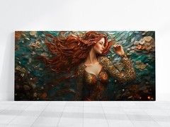 Mermaid Decor, Colorful Mermaid Art Large Canvas, Majestic Creature Painting