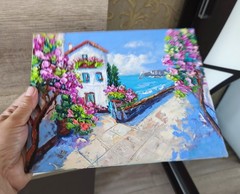 Seascape Original Art IMPRESSIONISM Oil Painting on Canvas Board Seaside 25x20cm