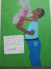 VINTAGE LOOKING FUNNY PAINTING 12X16 TITLED (HARSH CIGARS) original-SIGNED