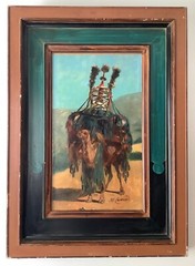 19th CENTURY ALFRED COUVERCHEL (1834-1867) PORTRAIT WEDDING CAMEL IN DESERT OIL