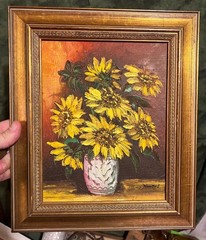 Vintage Oil Painting Floral Still Life Sunflowers Flowers Artist Signed Howard