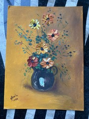 Vintage Oil Painting Still Life Flowers Signed Gloria Pre-owned 1974 9″ x 12″