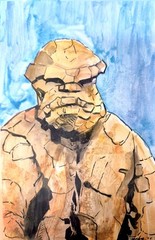 Comics Superhero Ben Thing Watercolor Home Decor Collector Art 8 x 5