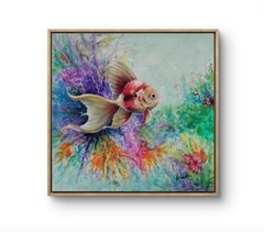Original Abstract 9 x 9″ Study Colorful Fish Acrylic on PAPER Art