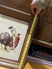 VTG MCM SIGNED ORIGINAL MATADOR BULL FIGHTING PAINTING by ARTIST CALINDOR MEXICO