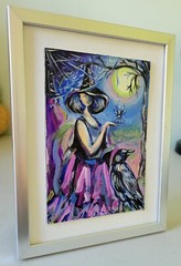 Original acrylic abstract painting on the cardboard 4 3/4 : 6 3/4 inches, witch.
