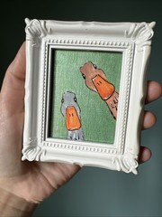 Funny Duck,goose, whimsical,cute,original,miniature Painting,small,mini,framed