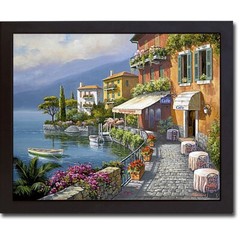 Black Framed Seaside Bistro by Kim Canvas Giclee Art (17 x 20 in Framed Size)