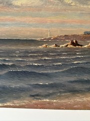 WILLIAM HILLIARD PAINTING ANTIQUE COASTAL LIGHTHOUSE BEACH LANDSCAPE FAMOUS OIL