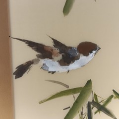 VTG Original Chinese Painting on Silk Sparrow Birds On Bamboo Signed Liu Sui ’75