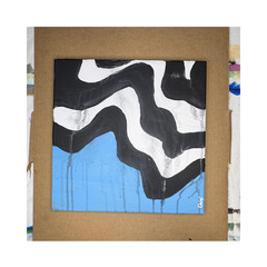 Drip Organic Abstraction 12×12 Blue, Black, & White Original Hand Painted Canvas