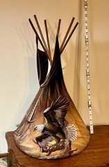 3-D Hand-Built Wigwam Art~ Wood and Canvas Constructed, Painted by SANCHEZ 22”