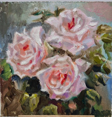 original autographed oil painting framed..Roses .4×4 in.