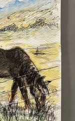 Original Watercolor Ink Painting Ranch Horse Remington Inspired Western Art CoA