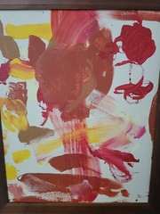 Vintage Abstract Oil Painting, Colorful Art, Framed