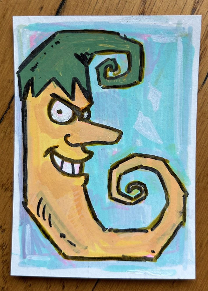 ACEO Original Painting “Evil Hot Pepper” by Mogotasia 2.5×3.5 stylized