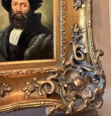 Oil Painting On Board PORTRAIT WEALTHY RENAISSANCE MAN Ornate Gold Frame 17 X 19