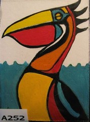 A252 „ON SALE“ ORIGINAL ACRYLIC ACEO PAINTING BY LJH „ABSTRACT PELICAN“