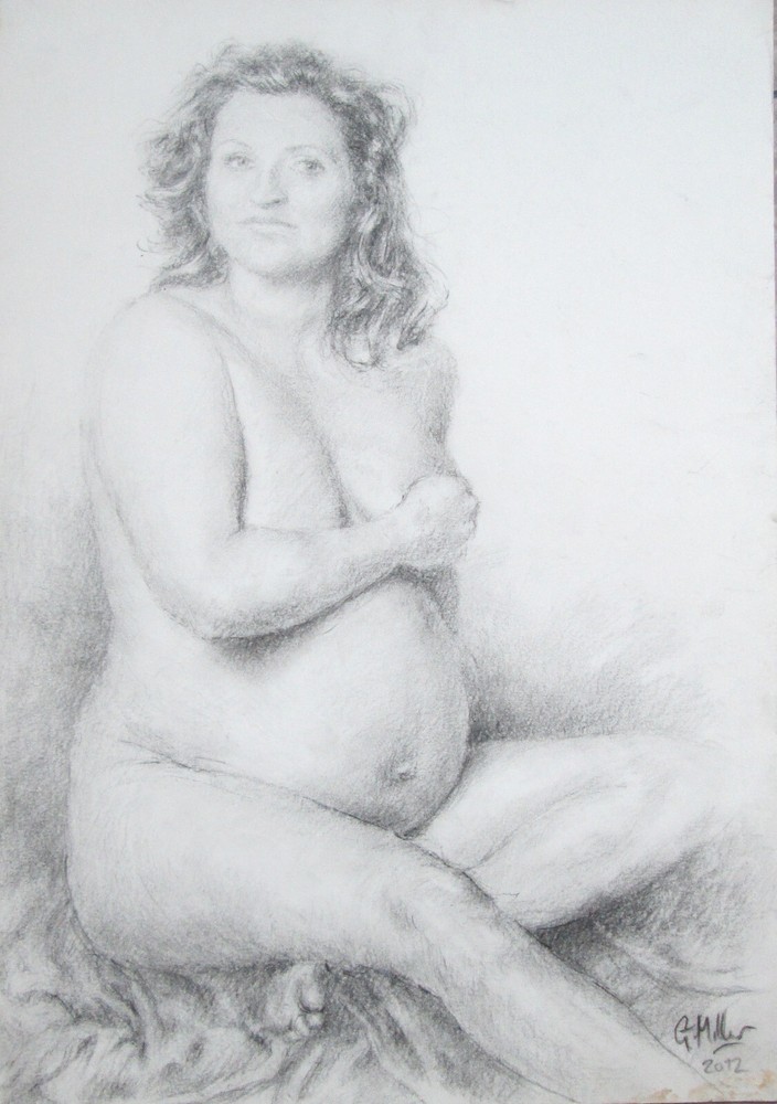 GERRY MILLER. “Pregnant Woman” Pastel Pencil Drawing. A3 Paper.