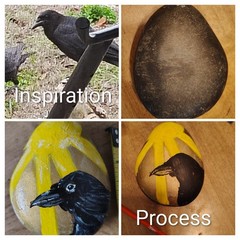 Painted Rock Black Crow Raven Bird Art Painting Gothic Emo Paperweight Garden 3″