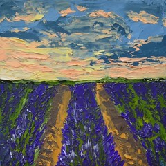 Painting Lavender Field Original Oil Painting Impasto Lavender Wall art size 8х8