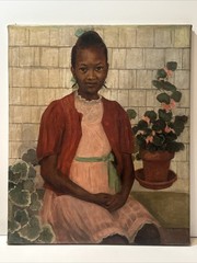 ANTIQUE PAINTING BLACK GIRL YOUNG WOMAN AFRICAN AMERICAN OIL SIGNED RUTH 24 INCH