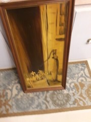 Signed VERY NICE OLDER PICTURE ON CANVAS-NICE WOOD FRAME ALSO 17-1/2″ X 32-1/4