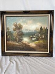 H. Heinz Ross Landscape Artist Original Vintage Painting on Canvas 30 x 26 Frame