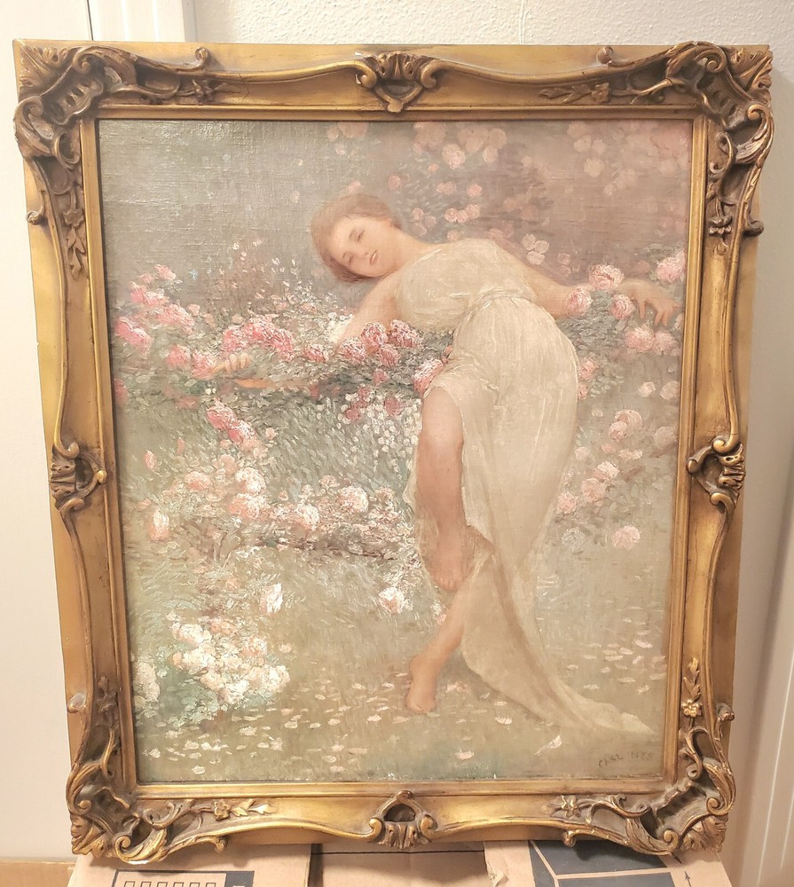 Carl Nys Belgian Listed Artist (b. 1858) Oil On Canvas „Woman Amongst Flowers“