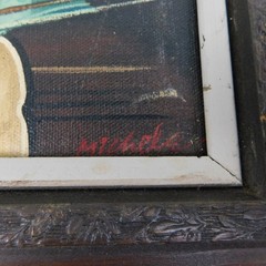 Framed Oil on Canvas Violin Still Life Painting Artist Signed Wood Frame #A399