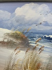VTG Framed Oil Painting Ocean Seaside Seagulls Signed By Artist 12×13 1/4” OOAK