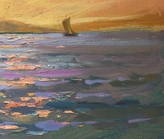 Oil Painting Romantic Evening Swim Y. Suprunchuk Landscape Art nAAA4360