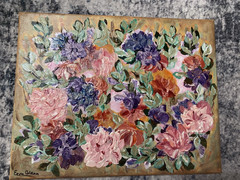 14” x 11” Impasto Floral Abstract Acrylic Painting – Original Art by Eera G