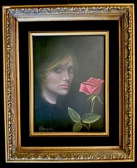 Carlo Wahlbeck Original Painting Swedish Artist symbolist Woman Portrait w/ Rose