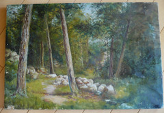 G.F. CASTLEDEN, LISTED ANTIQUE OIL, BIRTLE MANCHESTER ENGLAND SPRING LANDSCAPE