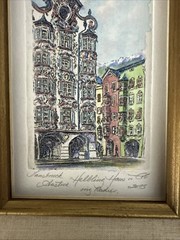 Innsbruck Austria Helbling Haus Original Watercolor Radier Framed