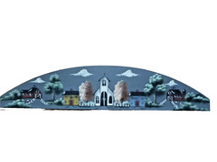 Wood Board Wall Decor Hand Painted Arched White Church Country Barn Signed RARE
