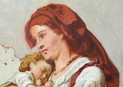 Mother with Child, Oil on Wood, Study, Italy Mid 19th century 30.0cm x 22.5cm