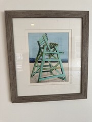 BEACH SCENE FRAMED PICTURE 15” X 17” WATER COLOR EXCELLENT CONDITION